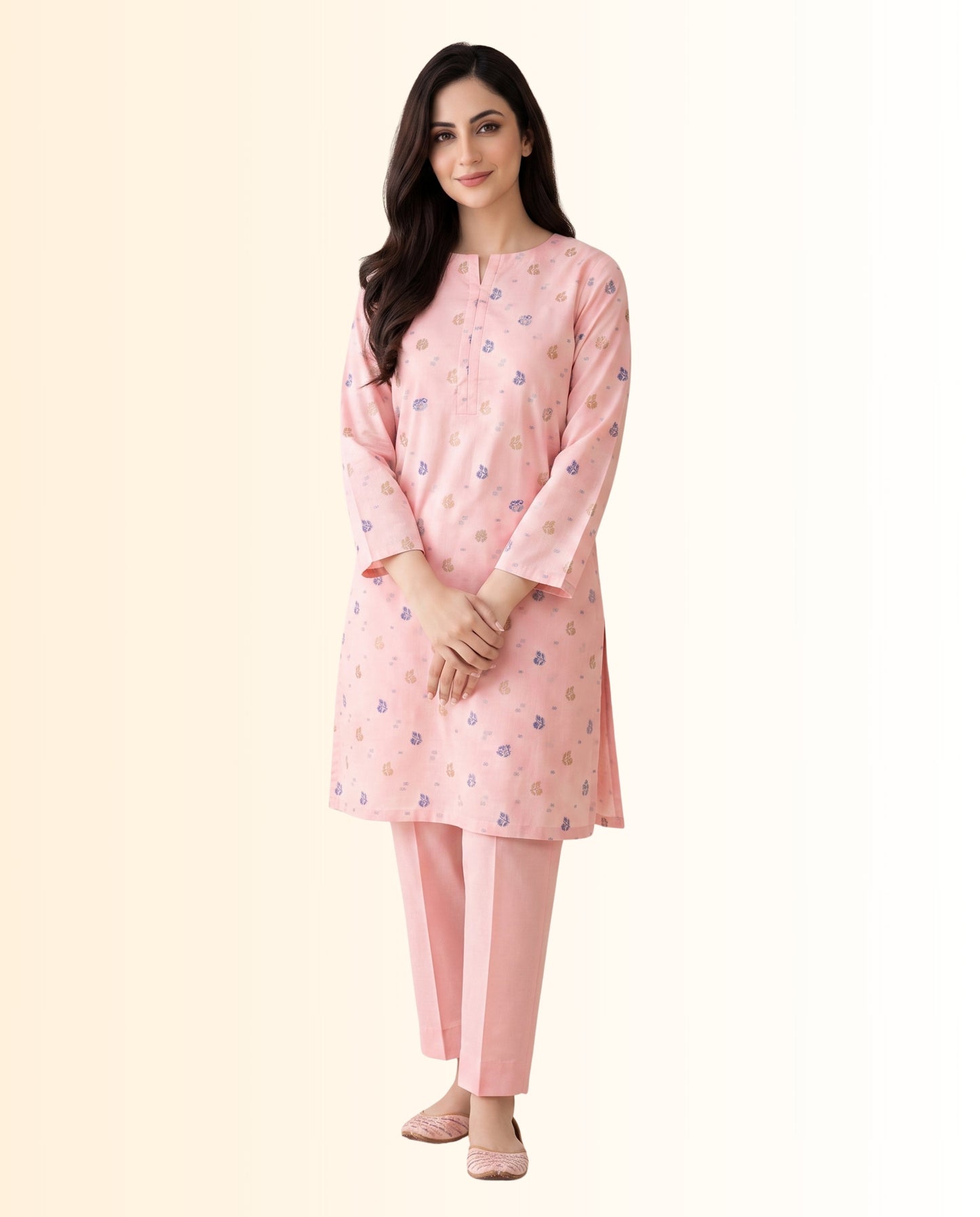 Nishat 2 Piece Unstitched Jacquard Lawn Suit – Two-Tone Shirt with Dyed Lawn Trouser