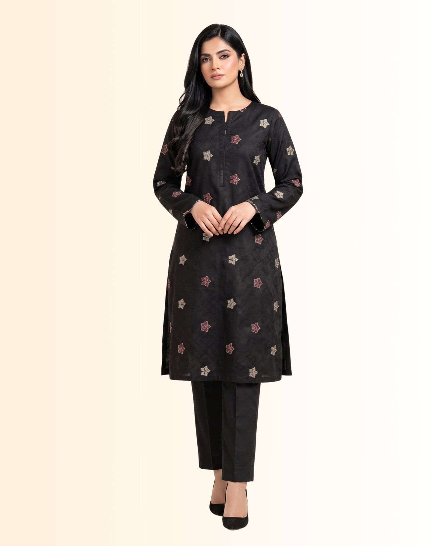 Nishat 2 Piece Unstitched Jacquard Lawn Suit – Two-Tone Shirt with Dyed Lawn Trouser