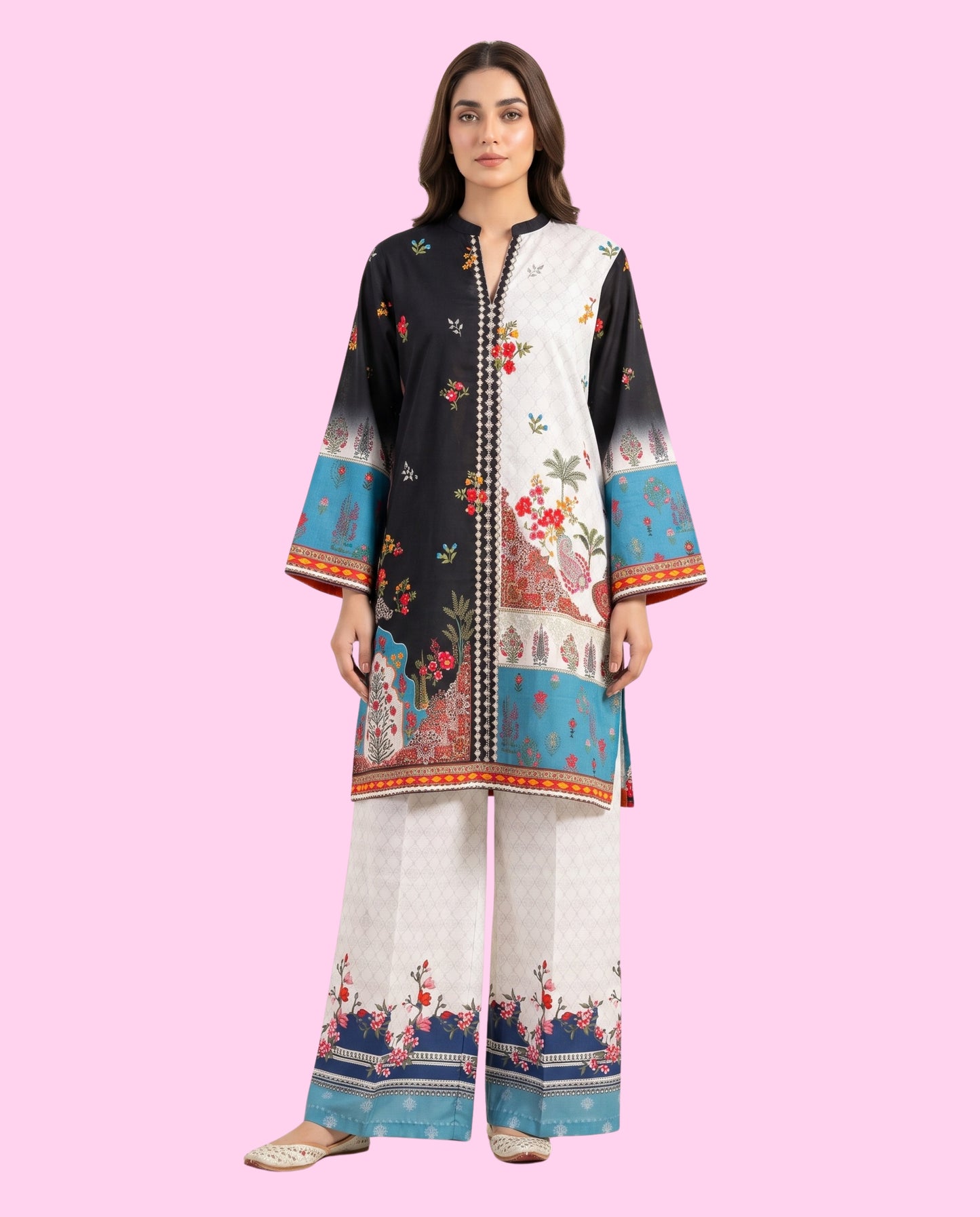 REGALIA women's 2-piece stitched printed co-ord set featuring an all-over printed shirt and matching trousers for casual and everyday wear.