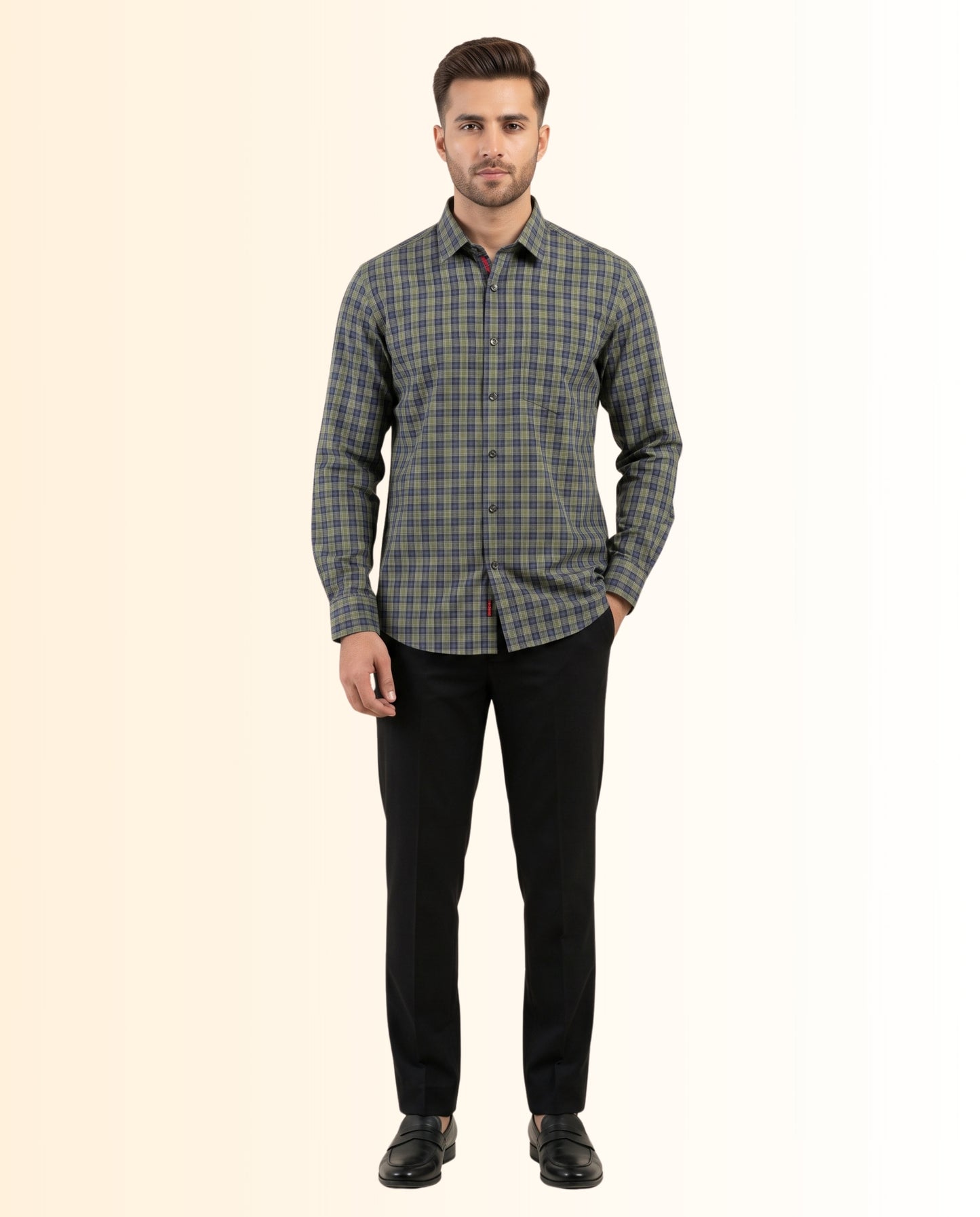 Gray and Black Plaid Pattern Dress Shirt – Classic Fit Formal Long Sleeve Button-Down Shirt