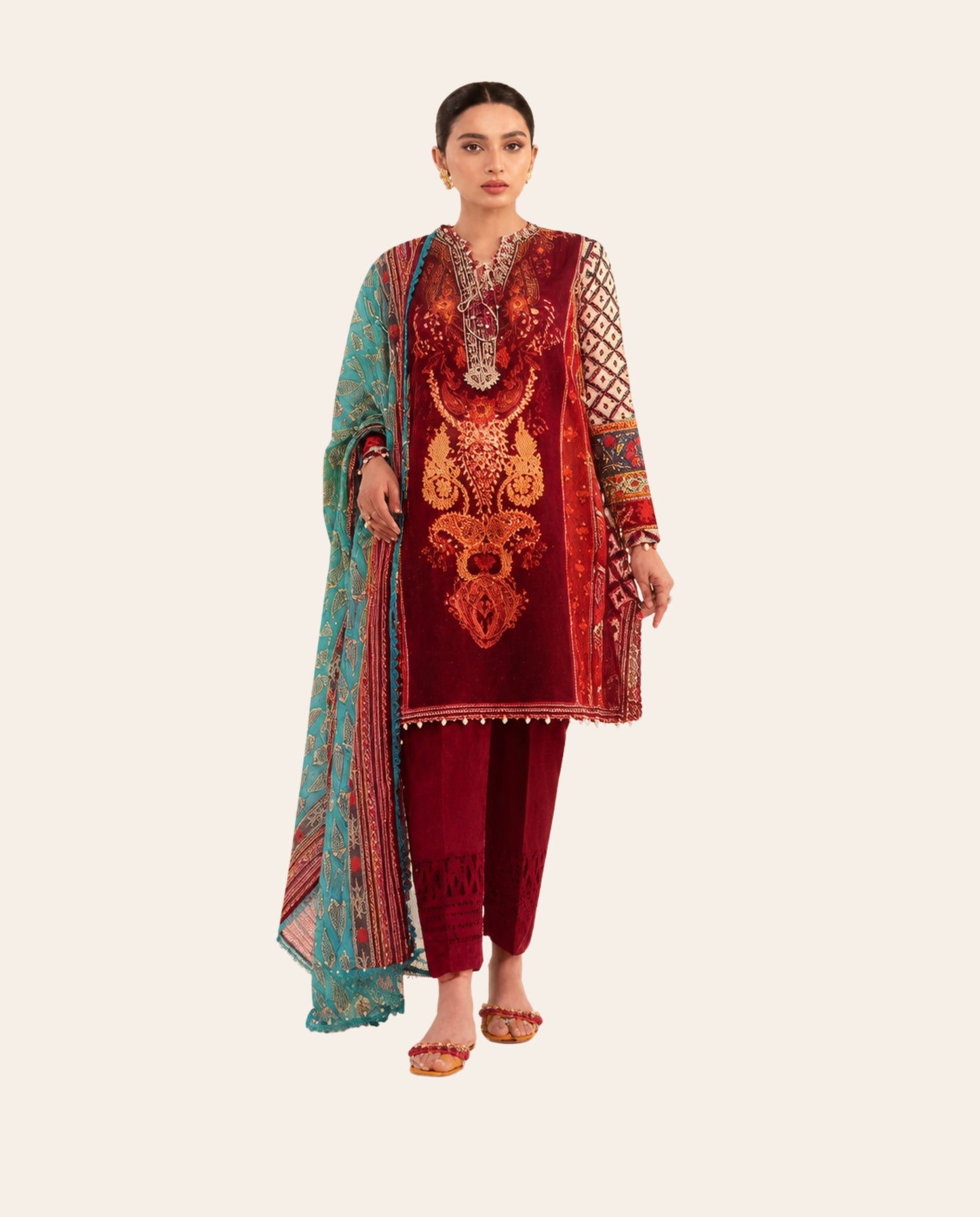 Sana Safinaz 3 Piece Unstitched Printed Lawn Suit – Premium Women's Summer Collection