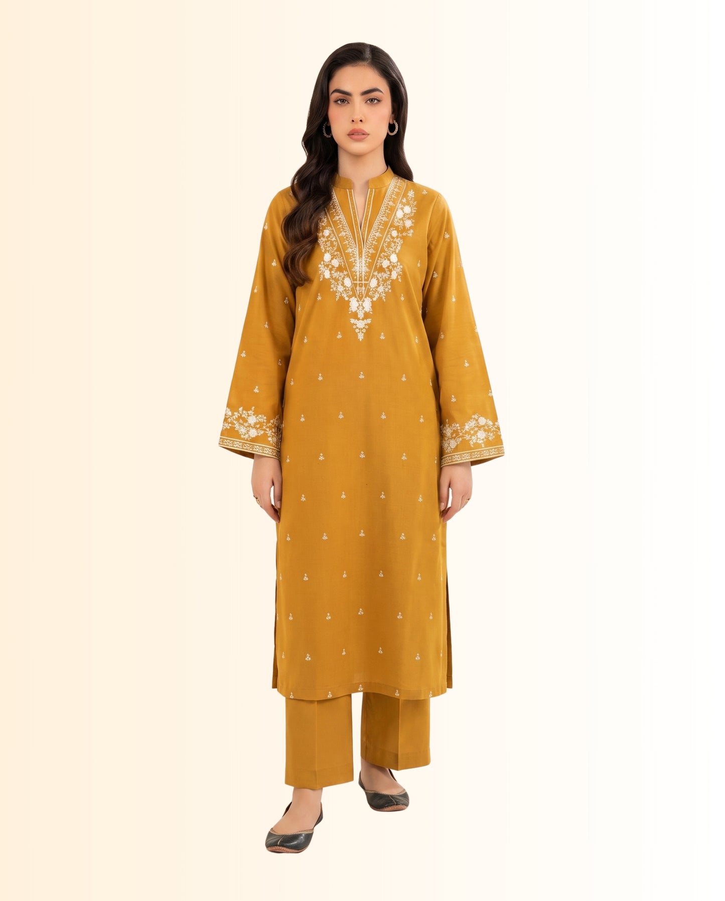 Armish 2 Piece Unstitched – Embroidered Lawn Shirt with Embroidered Sleeves & Dyed Cambric Trouser