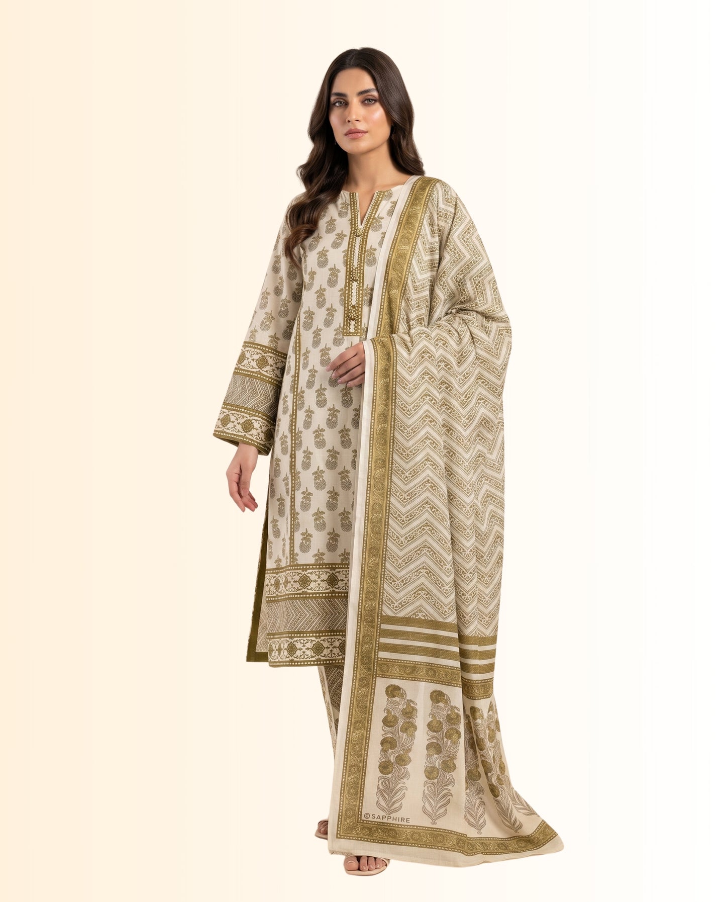 Sapphire Unstitched Printed Lawn Shirt & Dupatta – Summer Collection