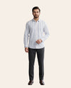 Vertical Light Blue and White Stripes Dress Shirt – Classic Fit Formal Long Sleeve Button-Down Shirt