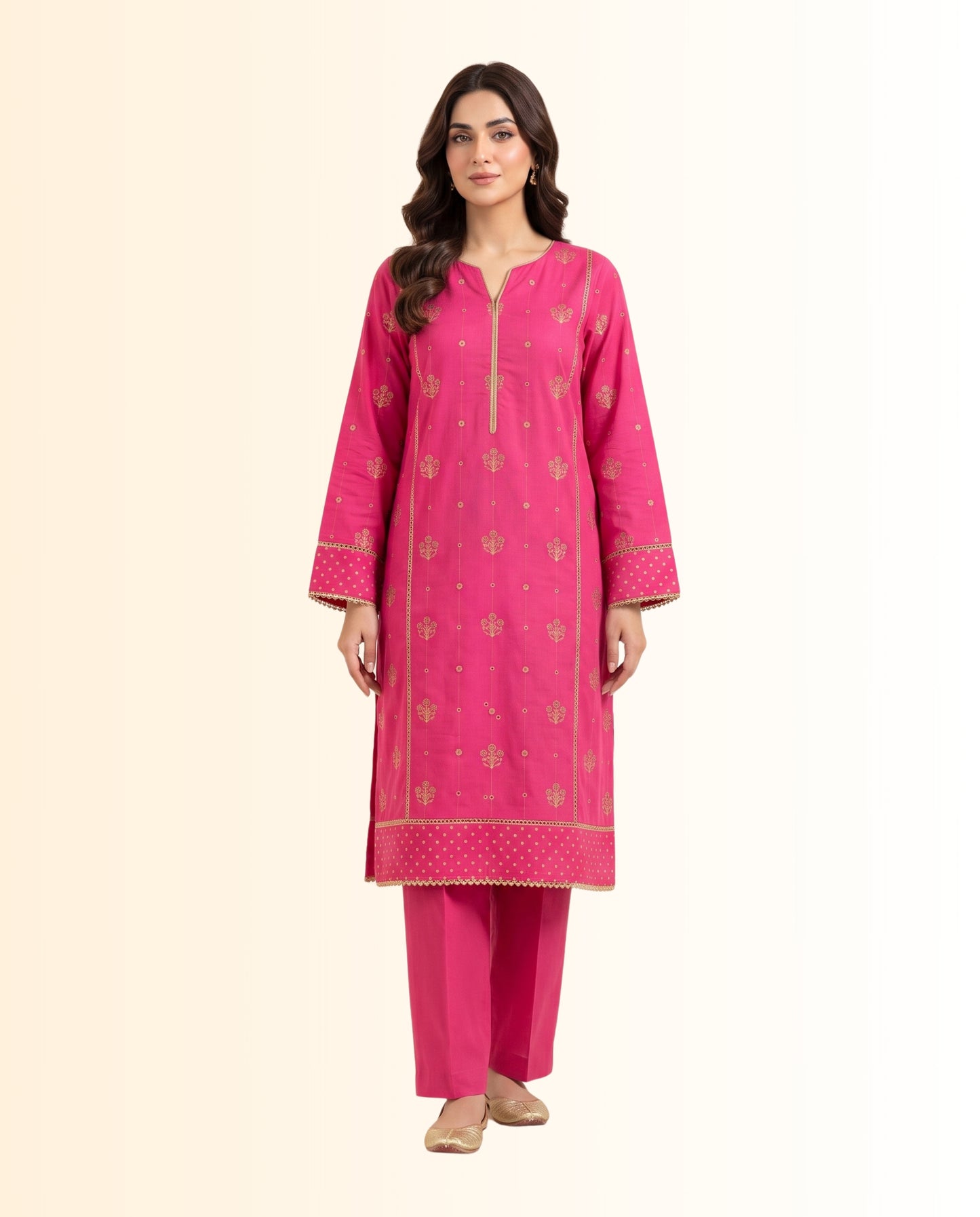 Nishat 2 Piece Unstitched Jacquard Lawn Suit – Two-Tone Shirt with Dyed Lawn Trouser