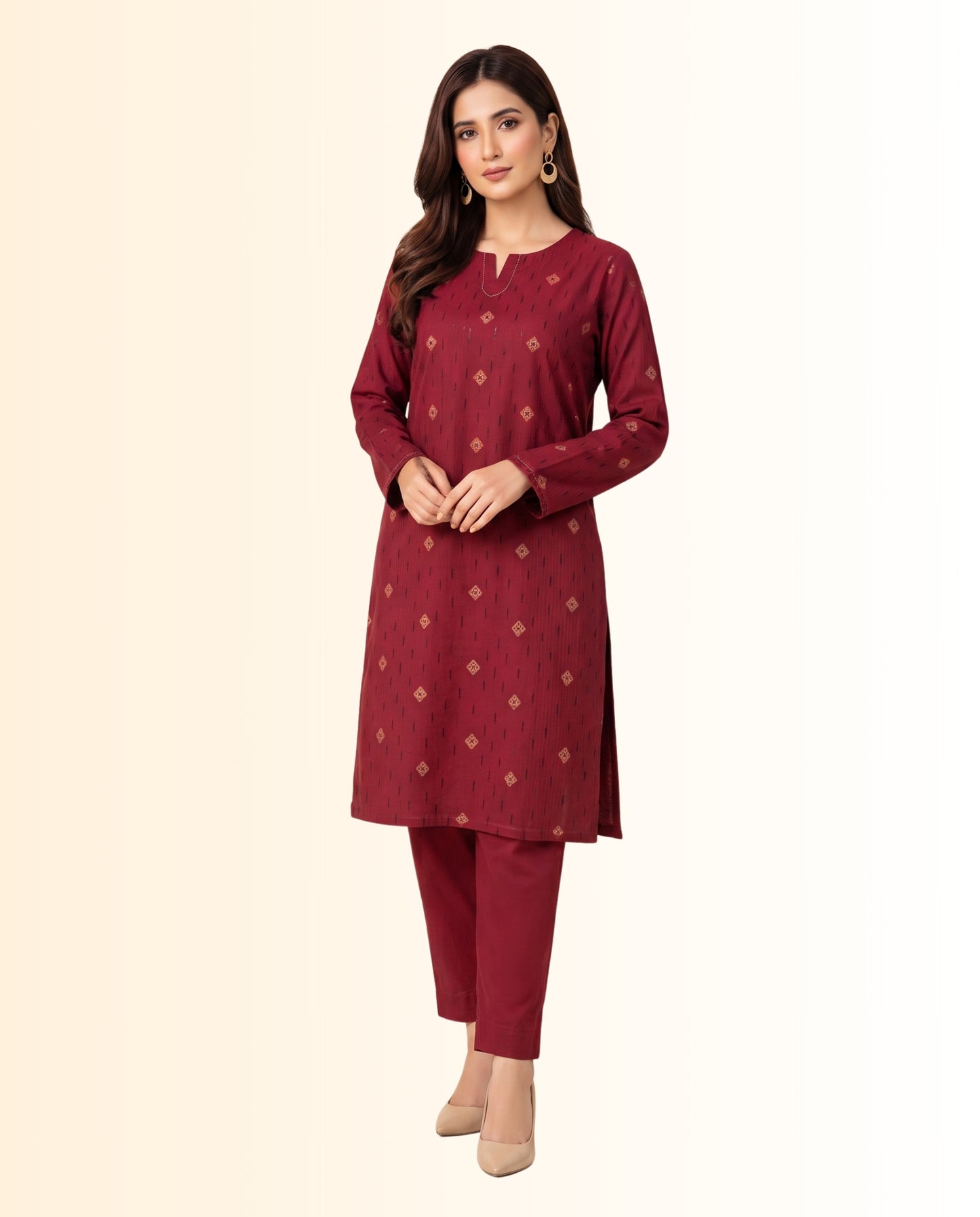 Nishat 2 Piece Unstitched Jacquard Lawn Suit – Two-Tone Shirt with Dyed Lawn Trouser