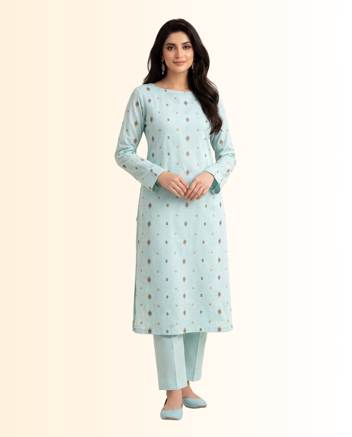 Nishat 2 Piece Unstitched Jacquard Lawn Suit – Two-Tone Shirt with Dyed Lawn Trouser