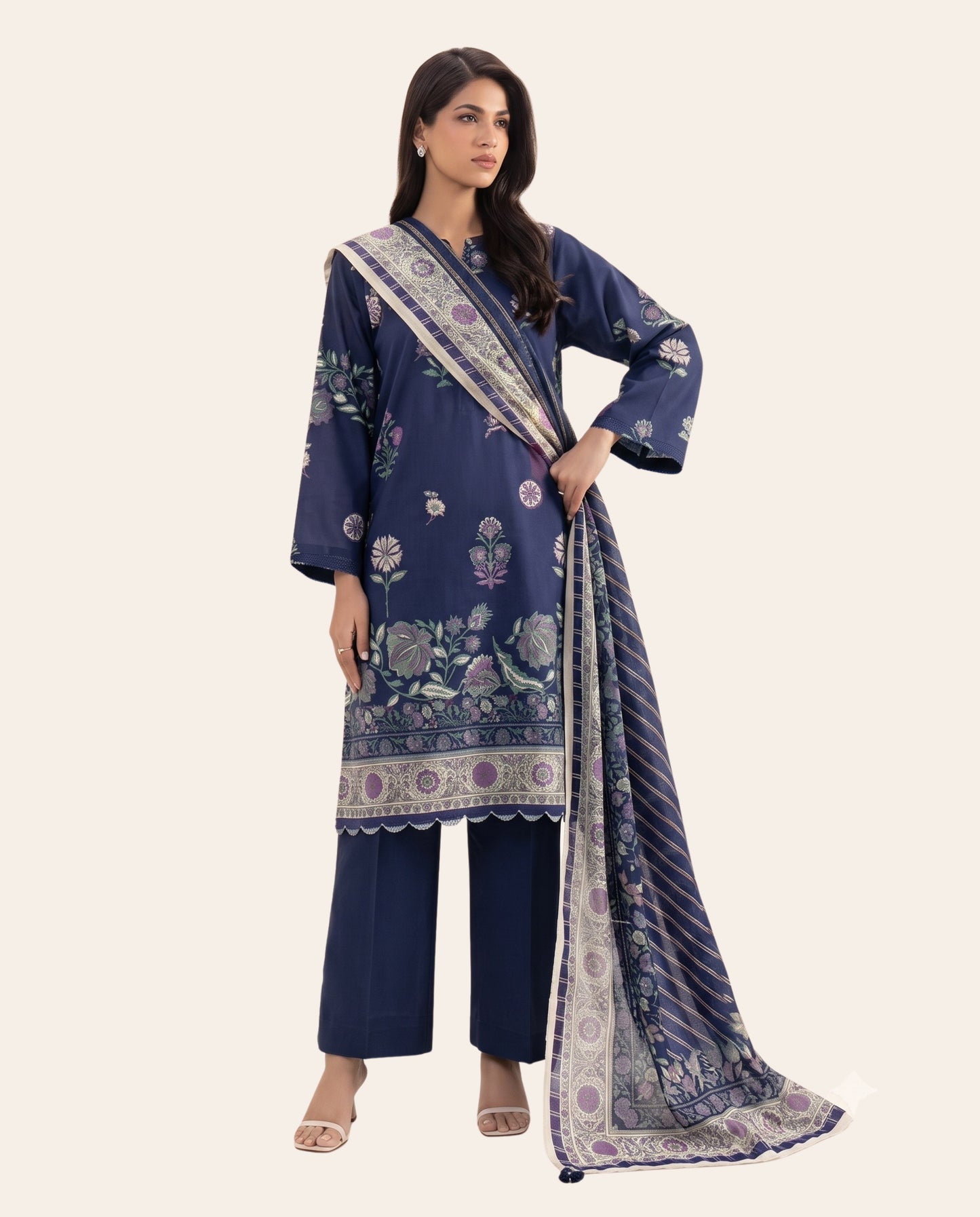 Sapphire 3 Piece Unstitched Printed Lawn Suit – Premium Women's Summer Collection