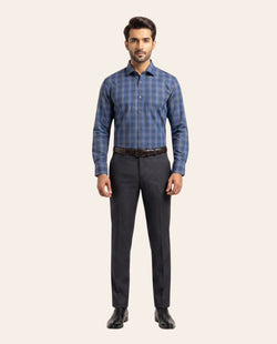 Blue and Gray Checkered Dress Shirt – Classic Fit Formal Long Sleeve Button-Down Shirt