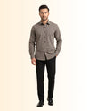 Brown and Beige Checkered Pattern Dress Shirt – Classic Fit Formal Long Sleeve Button-Down Shirt
