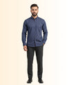 Blue with White Doted Dress Shirt – Classic Fit Formal Long Sleeve Button-Down Shirt