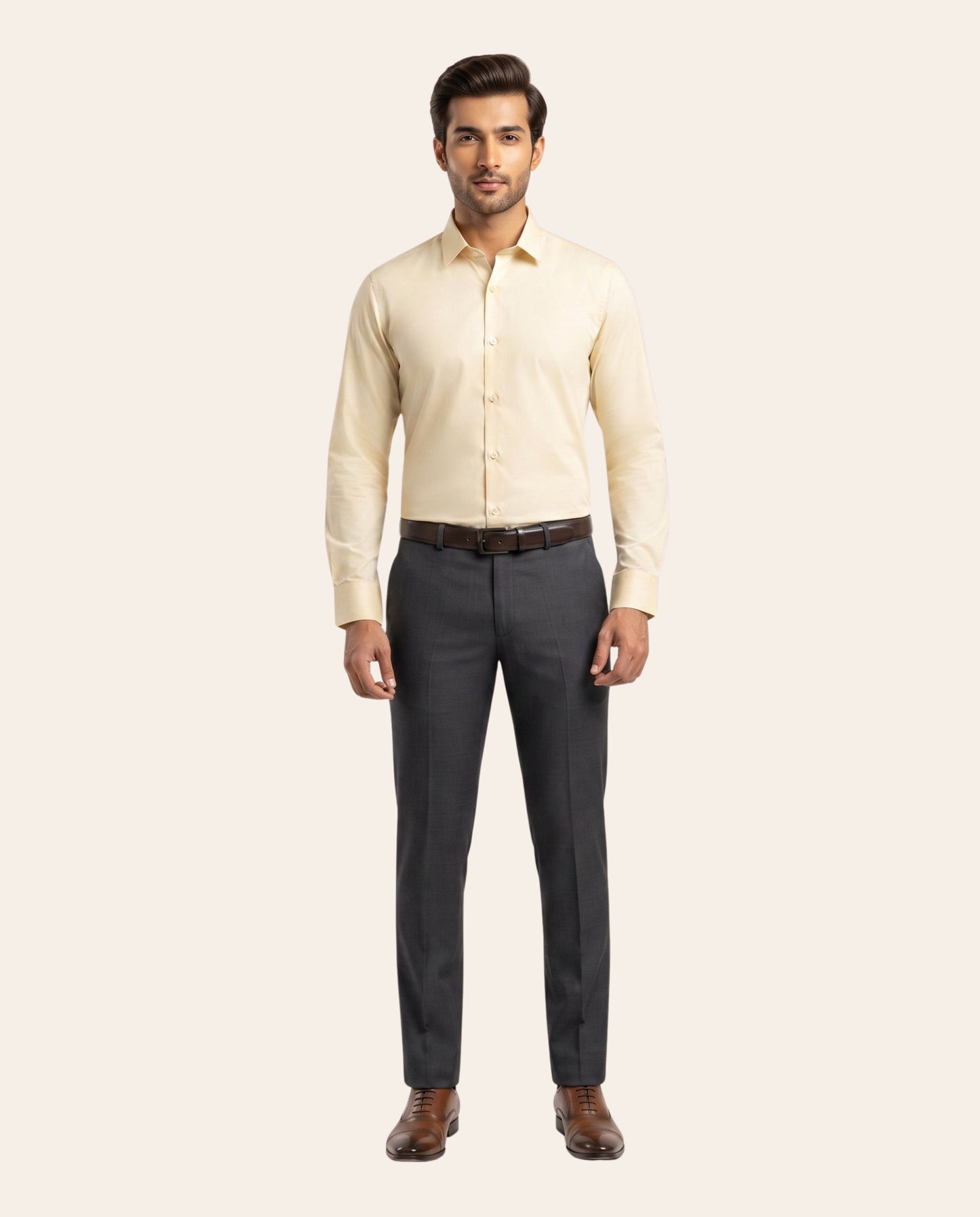 Light Cream Dress Shirt – Classic Fit Formal Long Sleeve Button-Down Shirt