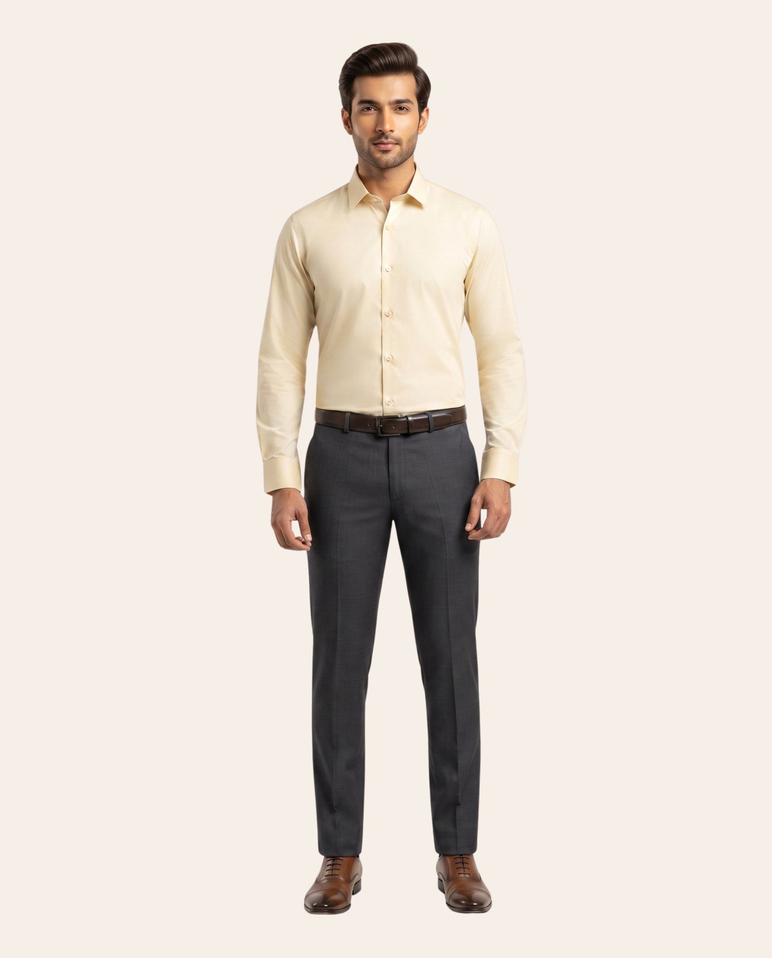 Light Cream Dress Shirt – Classic Fit Formal Long Sleeve Button-Down Shirt