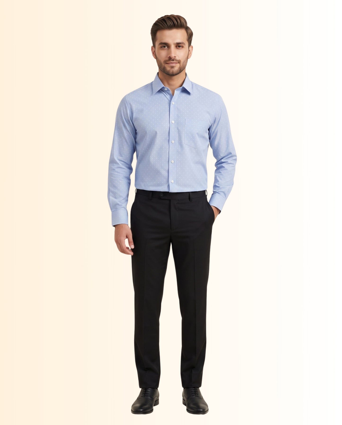 Sky Blue with Textured Dress Shirt – Classic Fit Formal Long Sleeve Button-Down Shirt