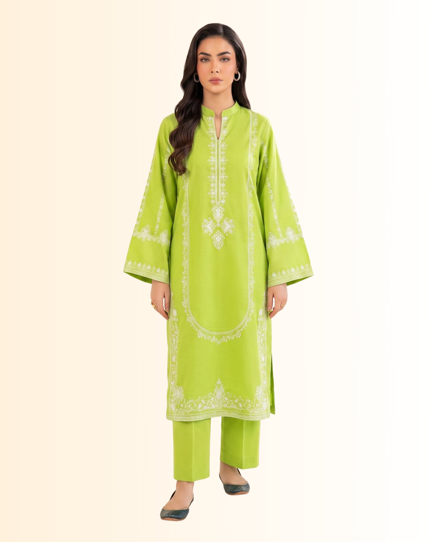 Armish 2 Piece Unstitched – Embroidered Lawn Shirt with Embroidered Sleeves & Dyed Cambric Trouser