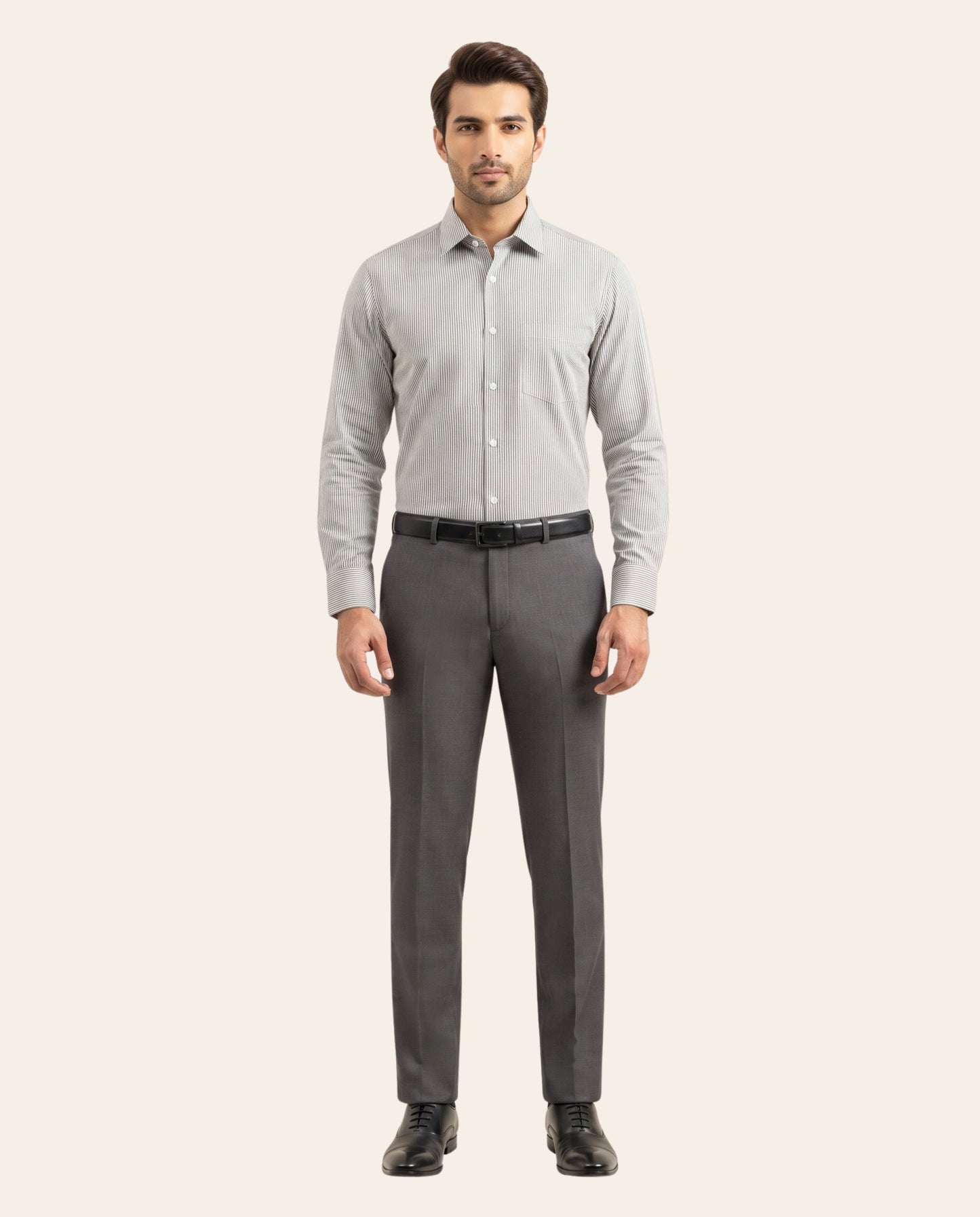 Light Gray Dress Shirt – Classic Fit Formal Long Sleeve Button-Down Shirt