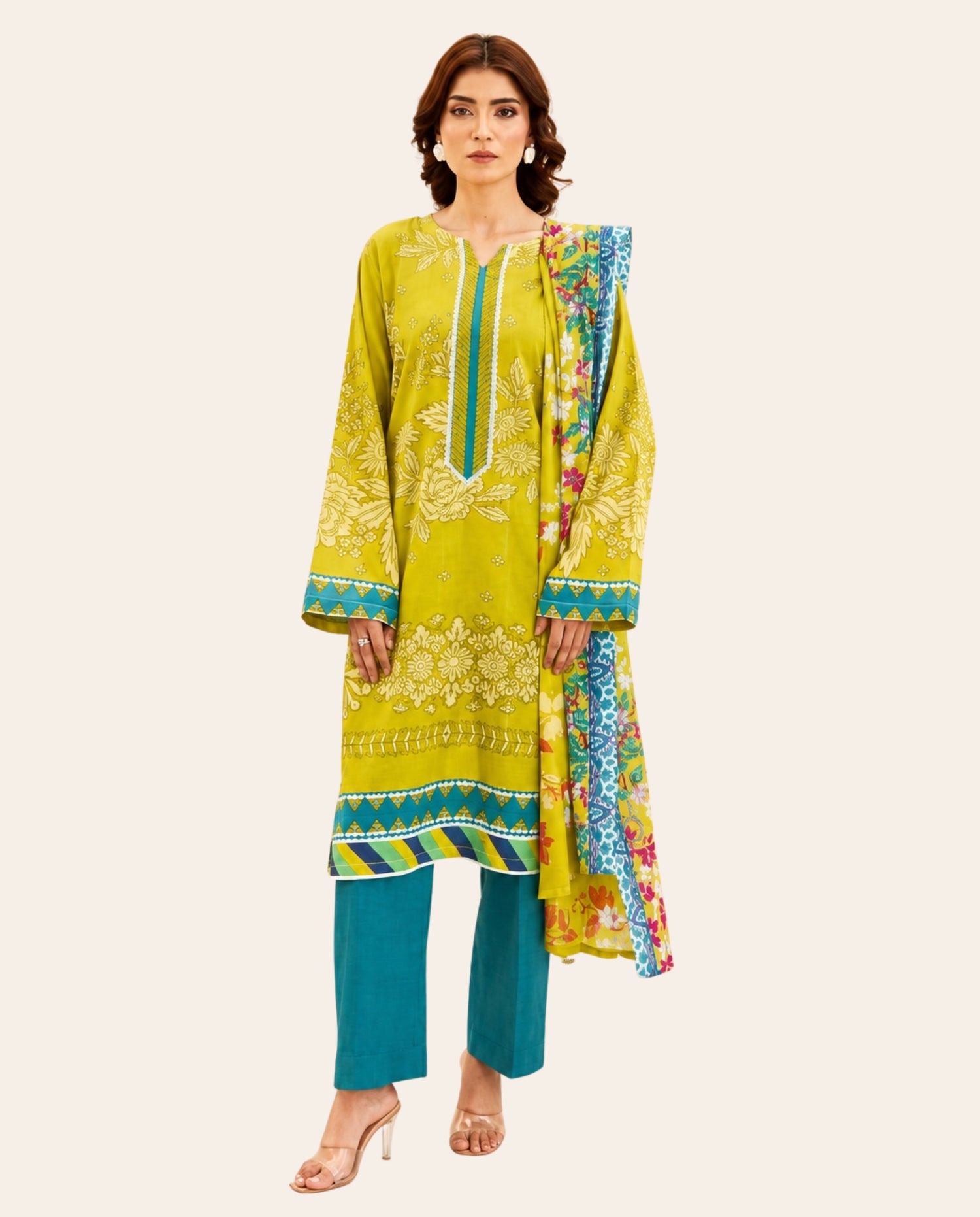 Aroshlay 3 Piece Unstitched Printed Lawn Suit – Premium Women's Summer Collection