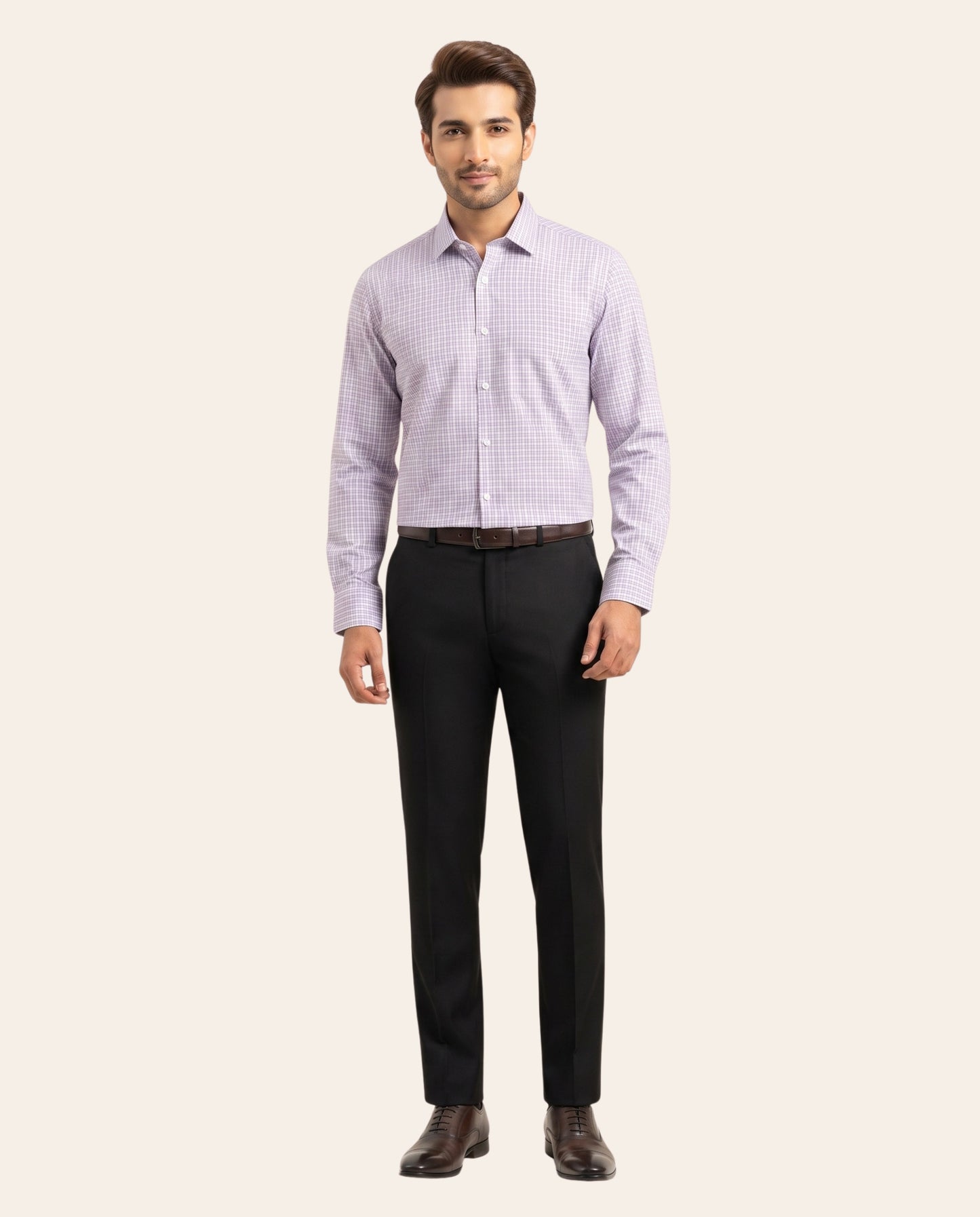 Light Purple and White Checkered Dress Shirt – Classic Fit Formal Long Sleeve Button-Down Shirt
