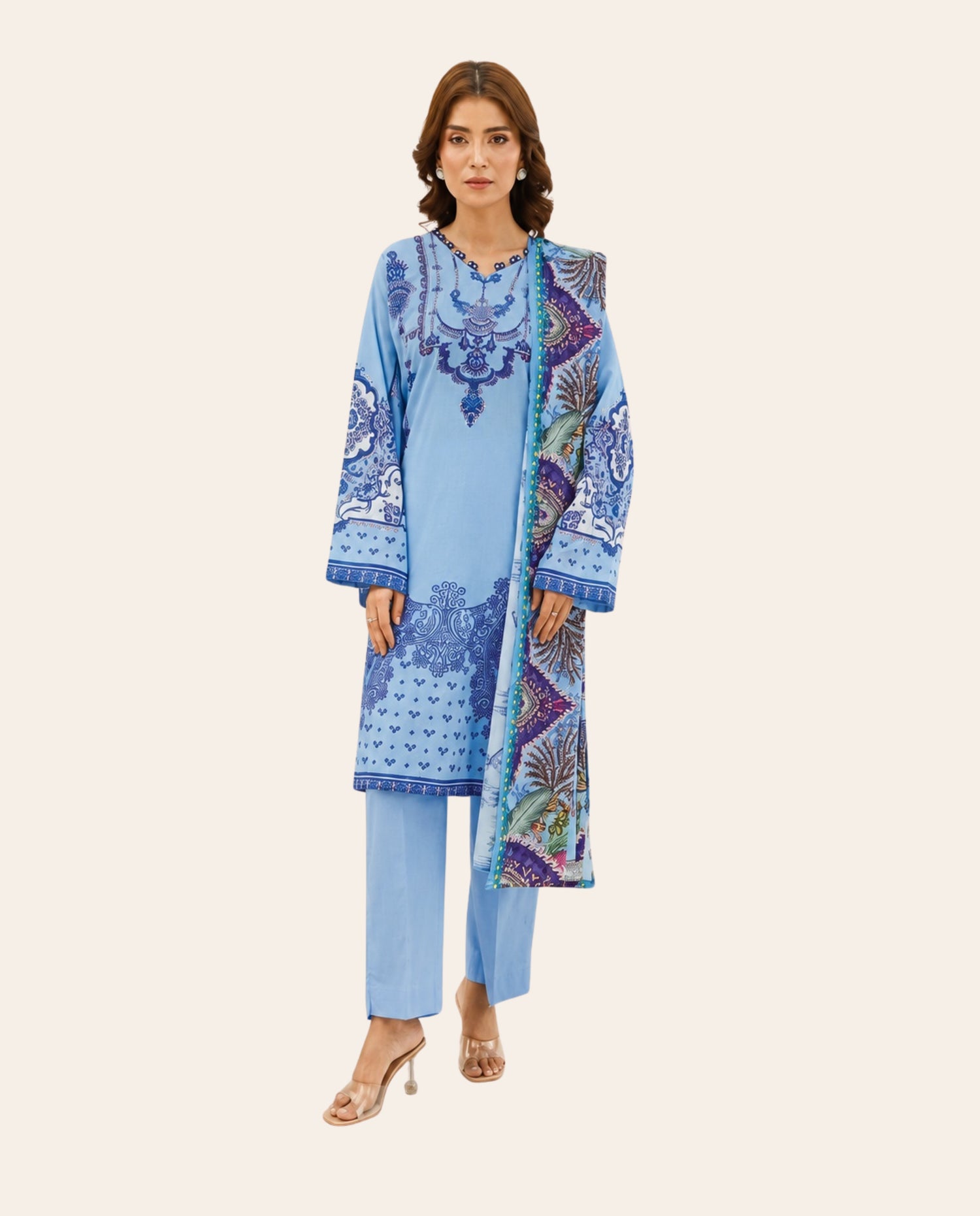 Aroshlay 3 Piece Unstitched Printed Lawn Suit – Premium Women's Summer Collection